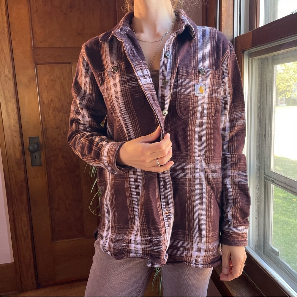 Carhartt Plaid Flannel Shacket Women S Relaxed Streetwear 90s Style Grunge Indie